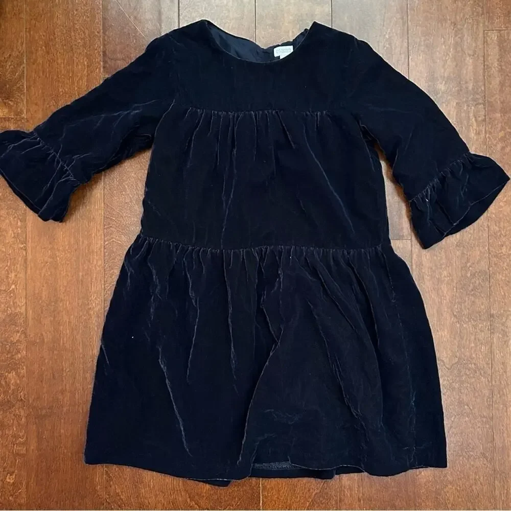 Gymboree Girl’s Dark Blue Tiered Velvet Dress with Bell Sleeves, Size 10